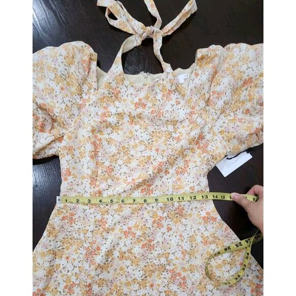 ASTR The Label Puff Sleeve Ditsy Peach Floral A Line Midi Dress Lined‎ Women M - Picture 10 of 10